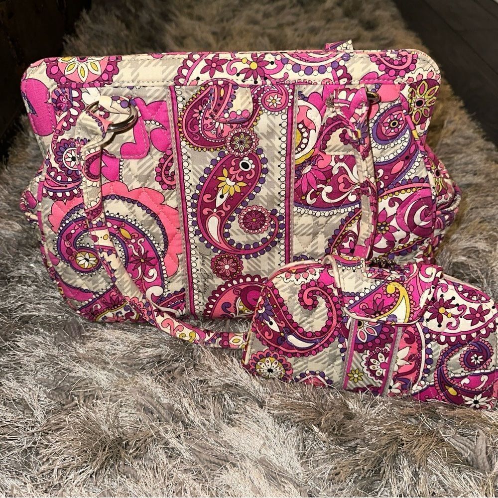 Womens Vera Bradley Purse Handbag‎ and matching wallet - paisley meets plaid